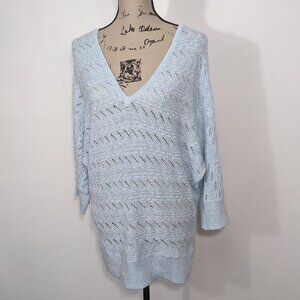 NWT White House Black Market Top Sweater V-Neck Textured Knit Dolman Blue XL